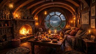 Cozy Hobbit House Rain Ambience - Fireplace Crackling, Rain For Relaxing 🌧️ Rest indoors