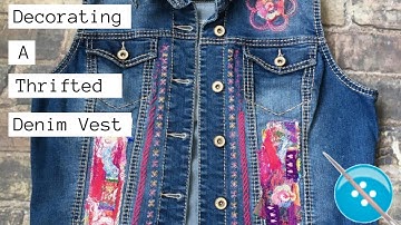 Embellishing a Thrifted Denim Vest using a  Fabric Snippet Roll