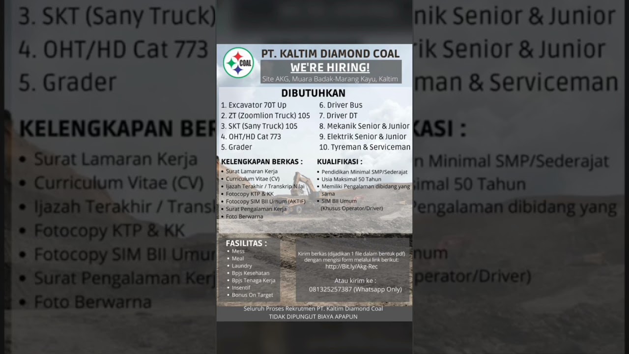 LOWONGAN TAMBANG BATUBARA- PT KALTIM DIAMOND COAL 2023 #shorts