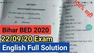22 September Bihar B. Ed English solution100% Right by Educational rk point