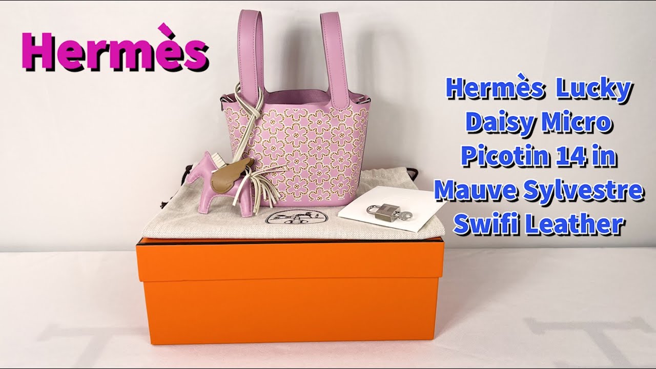 Hermès Micro Lucky Daisy Picotin 14 Swift Mauve Sylvestre / Cuivre