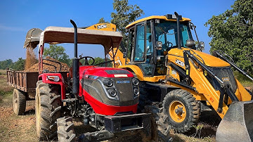 JCB 3DX Backhoe Loading Red Mud In 4WD Solis Tractor Trolley For Making Pond | Jcb Cartoon Video |