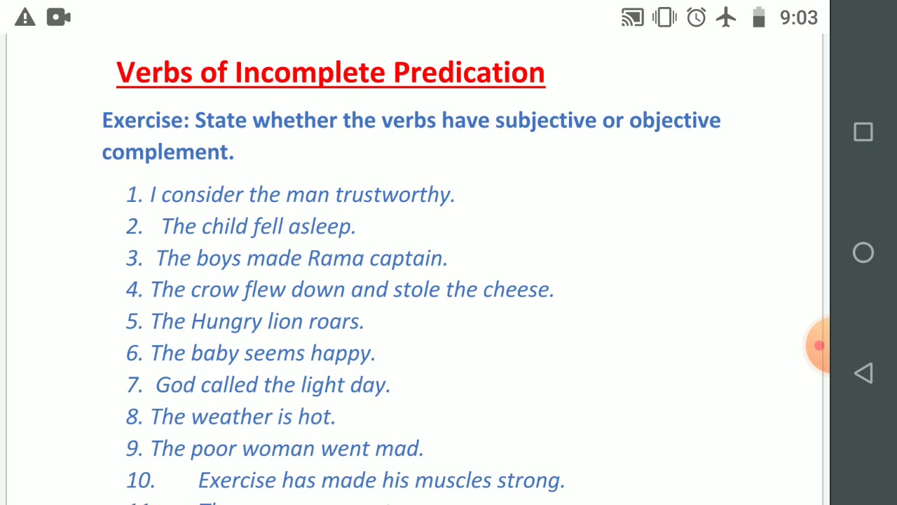 Class 7 Ll ENGLISH LANGUAGE Ll Verbs Of Incomplete Predication Exercise YouTube