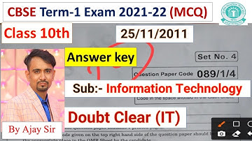 answer key cbse term 1 it question paper class 10 ll 25/11/2021 ll class 10 it  #cbseset 089/1/4 it