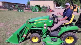 How to remove and install the 120R loader on a John Deere 1 Series Tractor.