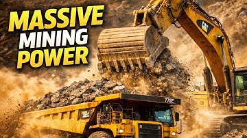 Cat 385C Excavator Loads Cat 775E Dump Trucks With Blasted Rock | Heavy Mining Action (4K)