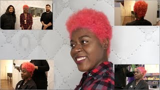 Dying Curly Hair Cotton Candy Pink /Rose Gold TWA | First Time | Kelly Cardenas Salon