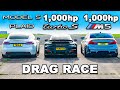 1,000hp M5 v 1,000hp 911 Turbo v Model S Plaid: DRAG RACE