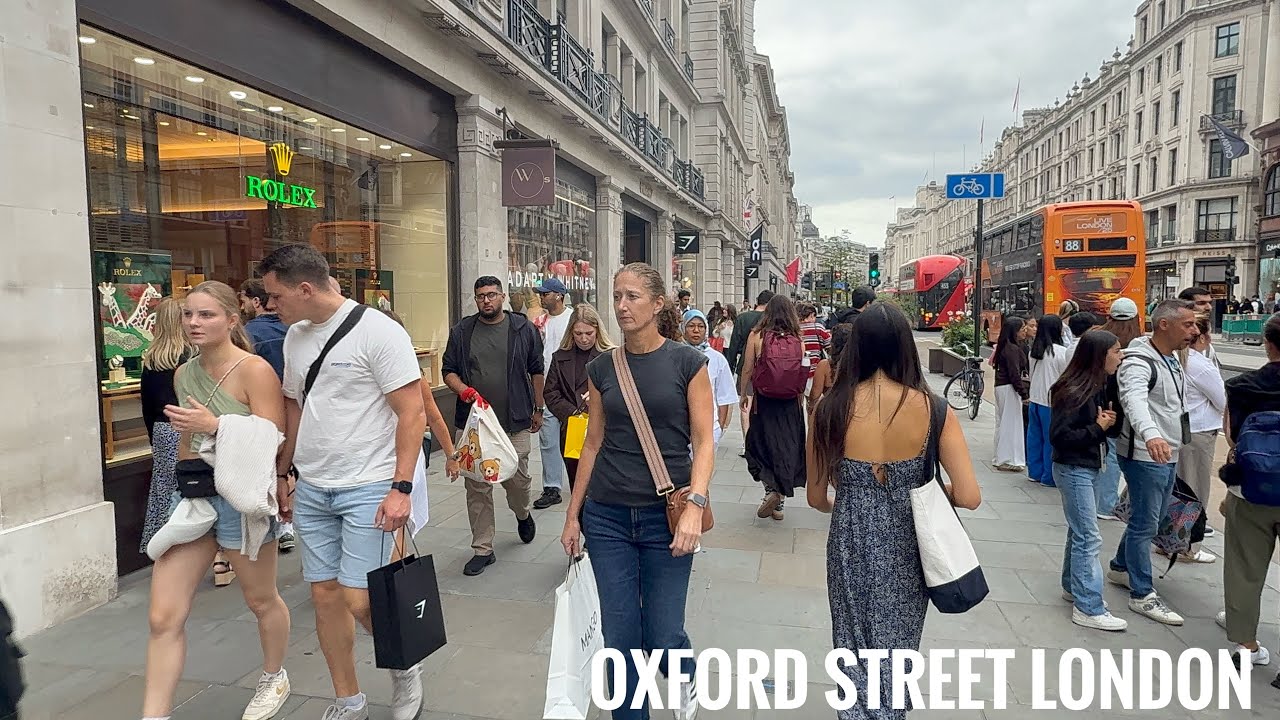Walking London's Regent Street to Oxford Street Friday Shopping | London Summer Walk [4K HDR] 