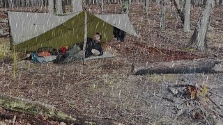 Camping in the RAIN | Alone in the Woods | Tarp Camping by a LAKE