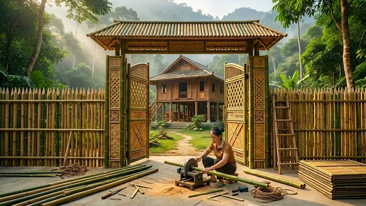 The Girl Builds A Bamboo Gate For Her Dream Home Deep In The Forest In ...