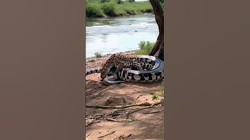 Giant Python Attacks Leopard On Riverbank... #anime #wildlife #python #leopard