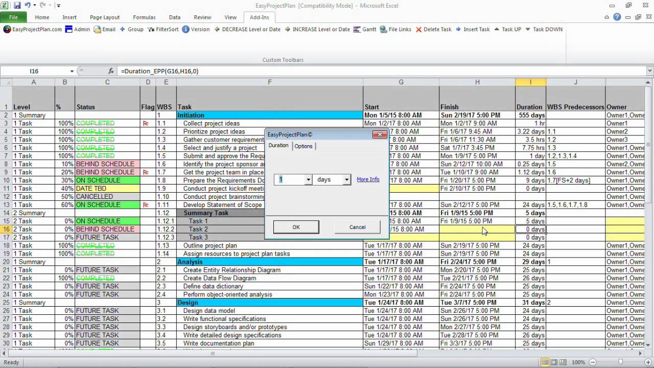 EasyProjectPlan© | TASK TUTORIAL | Excel Gantt Chart & Project Planner ...