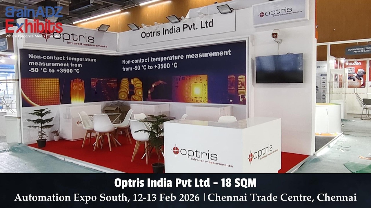 Optris India Stall at Automation Expo South 2026 | 18 SQM Smart Booth Design by BrainADZ Exhibits