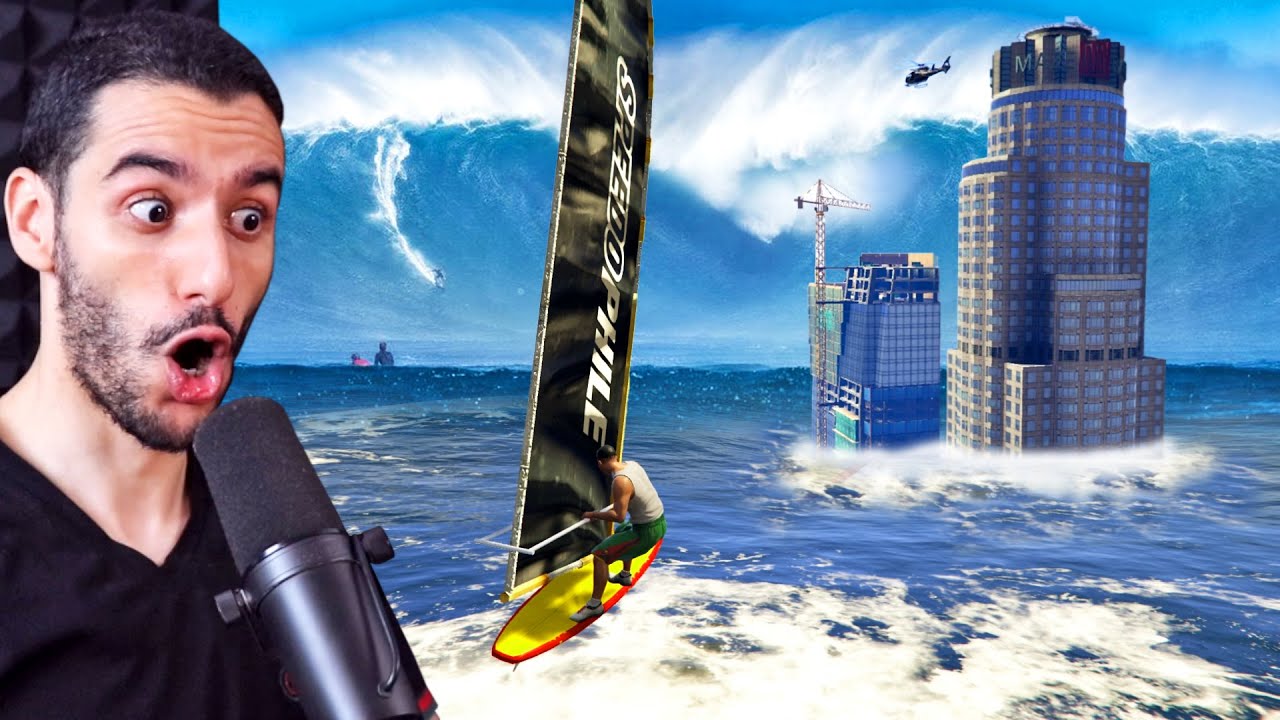 التزلج على أمواج أعظم تسونامي في جي تي أي 5 | GTA V Surf a Tsunami