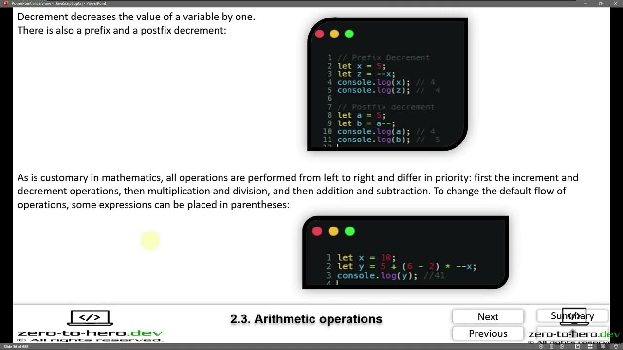 part 4 JS 2 3 Arithmetic operations - YouTube