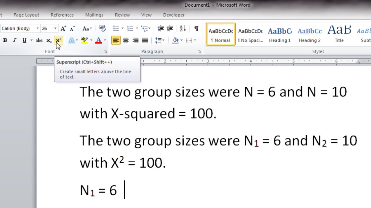 How to Create an Exponent (Superscript) and Subscript in Microsoft Word;  Exponent Text