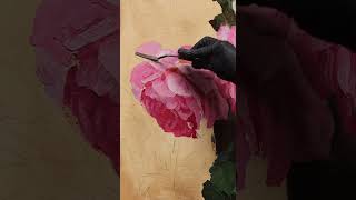 Painting Roses with a Palette Knife- Impasto Oil Painting-Very Textured! #shorts