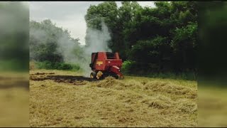 Hadley firefighters douse hay bailer fire