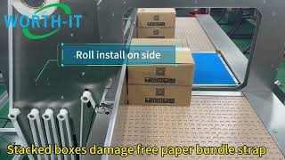 Long conveyor belt auto banding machine pack stacked boxes carton #chinafactory #bundle #package 