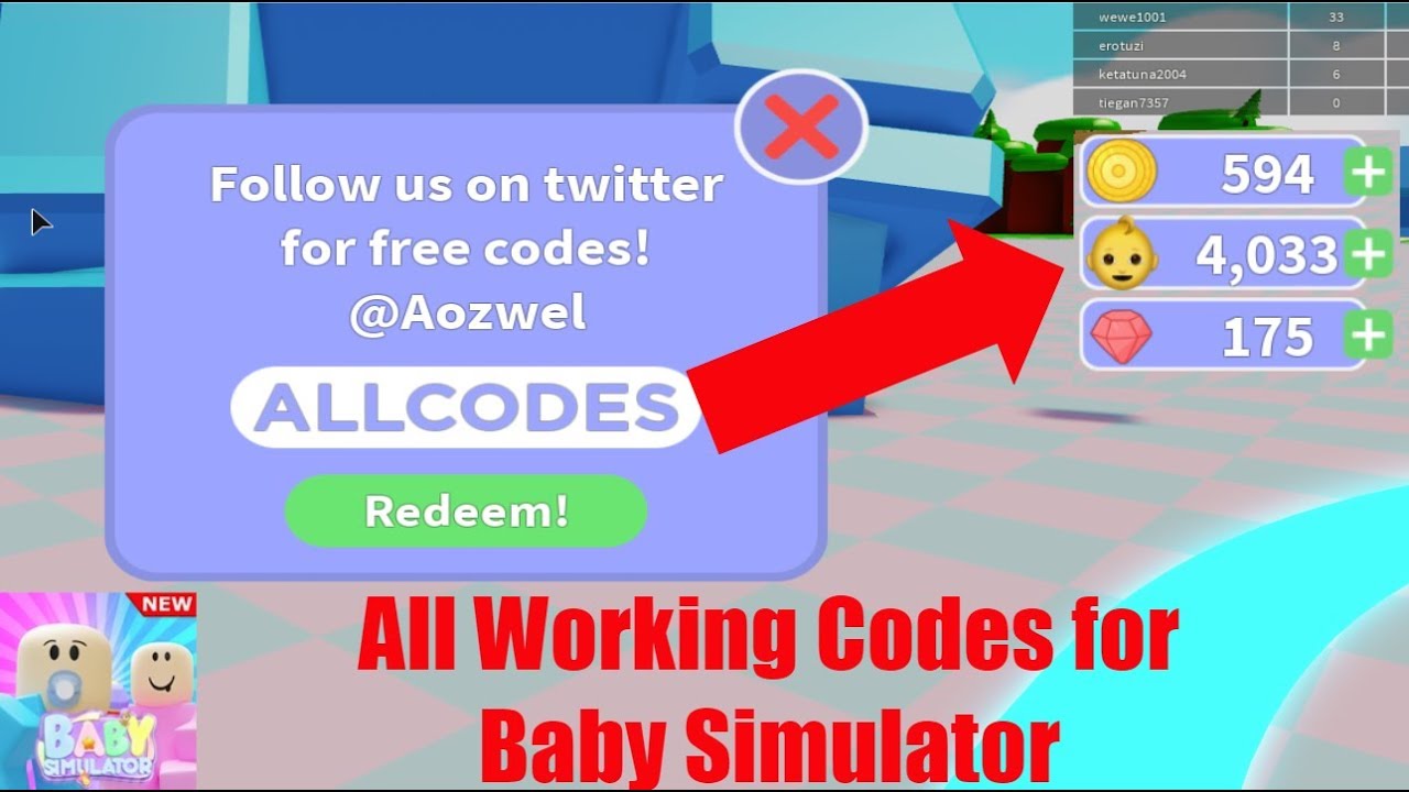 ALL WORKING CODES FOR BABY SIMULATOR Roblox YouTube