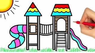 How To Draw A Playground With Slide And Swing | How to draw Child Park