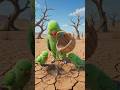 3D Green Parrot Family Watering Sapbling in Drought | Save Earth Eco Conservation Art #endangered