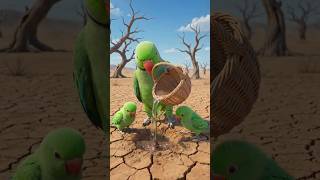 3D Green Parrot Family Watering Sapbling in Drought | Save Earth Eco Conservation Art #endangered