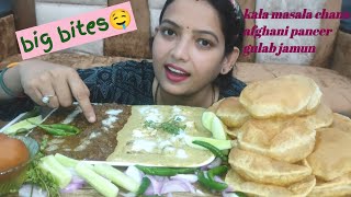 EATING AFGHANI PANEER+KALA MASALA CHANA+PURI+ RASGULLA+SALAD/ BIG BITES/MASSIVE EATING/ INDIAN FOOD