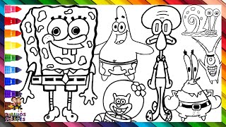 Dibuja y Colorea Los Personajes De Bob Esponja 🧽🐙🦀🍔🐿️🦑👾🐌🌊 Dibujos Para Niños