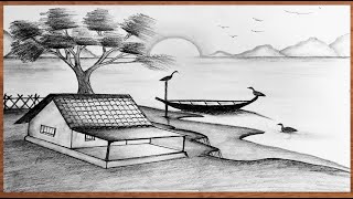 landscape scenery drawing with pencil