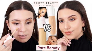 RARE BEAUTY VS FENTY BEAUTY FOUNDATION SHOWDOWN: WHICH CELEBRITY FOUNDATION IS BETTER?! | Jackie Ann