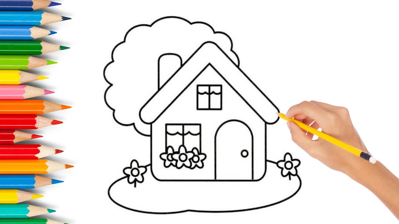 Easy House 🏡 Drawing, Painting 🌳 for kids & toddlers | Cute House step ...