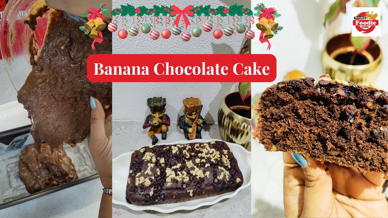 Banana Chocolate Cake Recipe | Easy Eggless Healthy Whole Wheat Cake | Best Use of Overripe Bananas