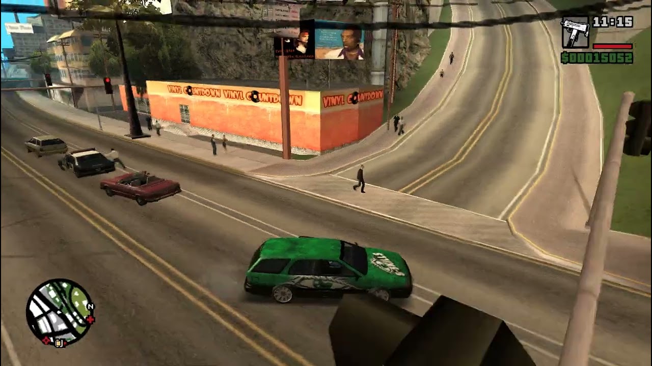The steering wheel of the vehicle is moving and the vehicle is also moving inside Gta sa mod PC 