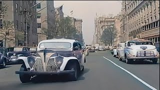 New York 1940s in Color!, Driving Downtown [60fps,Remastered] w\/ sound design added