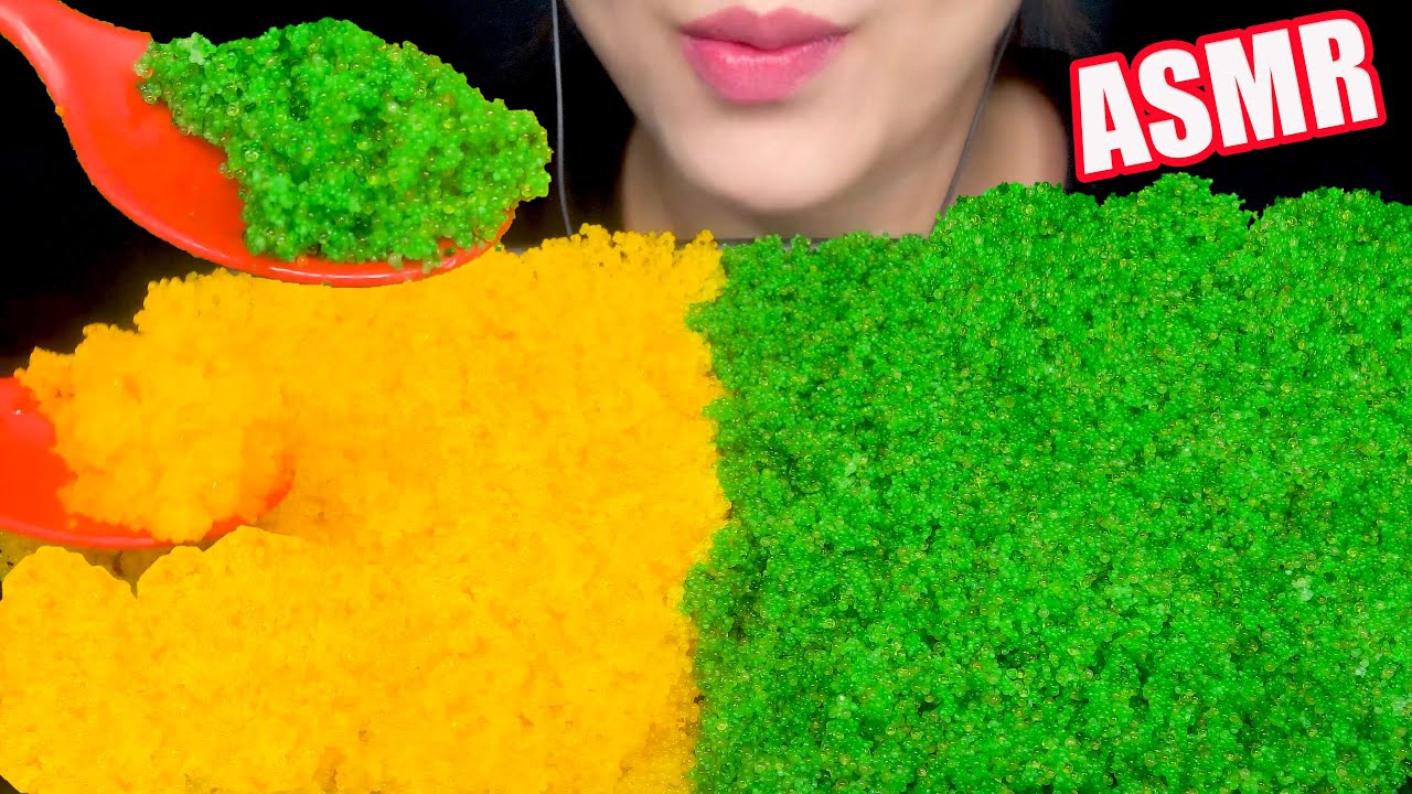 YELLOW GREEN TOBIKO EGGS [ FLYING FISH ROE ] ASMR MUKBANG 노랑 초록색 날치알 리얼사운드 먹방