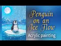 Penguin on an ice floe with acrylic colors