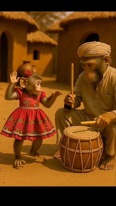 Baby monkey 🐒 steals hearts while papa rocks 🥁 the beat, cuteness 😍& Culture #monkey #shorts #viral