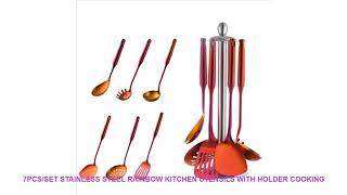 7PCS/Set Stainless Steel Rainbow Kitchen Utensils With Holder Cooking