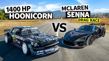 Ken Block’s 1,400hp AWD Ford Mustang Hoonicorn vs a McLaren Senna Merlin