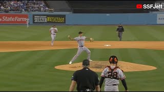 Tyler Rogers submarine delivery x overhand fielding throw to 1st, NLDS Game 3