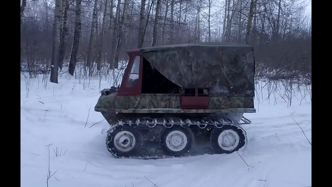 Гусеничный вездеход с двигателем "Ока". Пробный выезд.