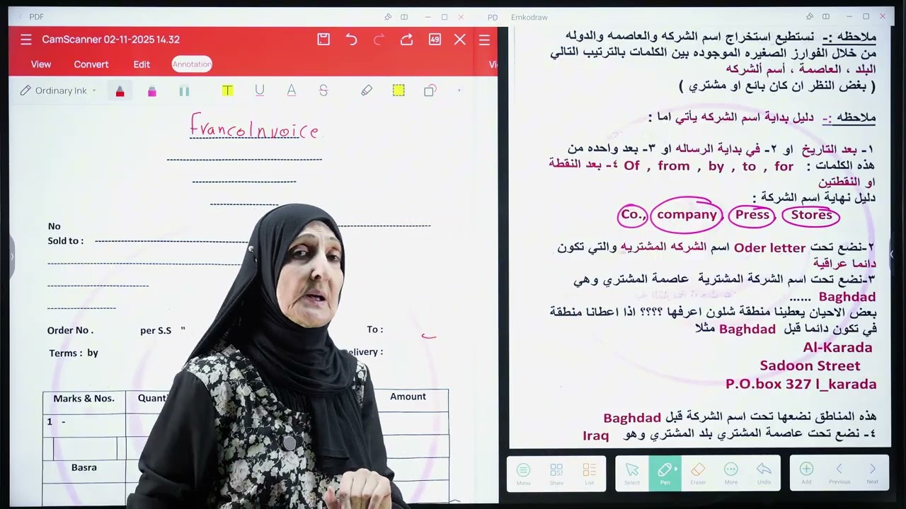 شرح الفاتورة للسادس التجاري