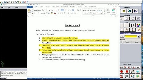 Shortcut Keys of GAMBIT (Fluent) | ANSYS | Lecture 1