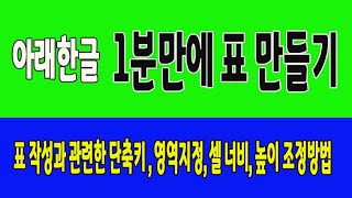 컴퓨터 한글  표 만들기 기초 강의,  표 작성과 관련한 단축키 , 영역지정, 셀 너비, 높이 조정방법(한컴오피스 아래한글 2020 배우기) screenshot 5