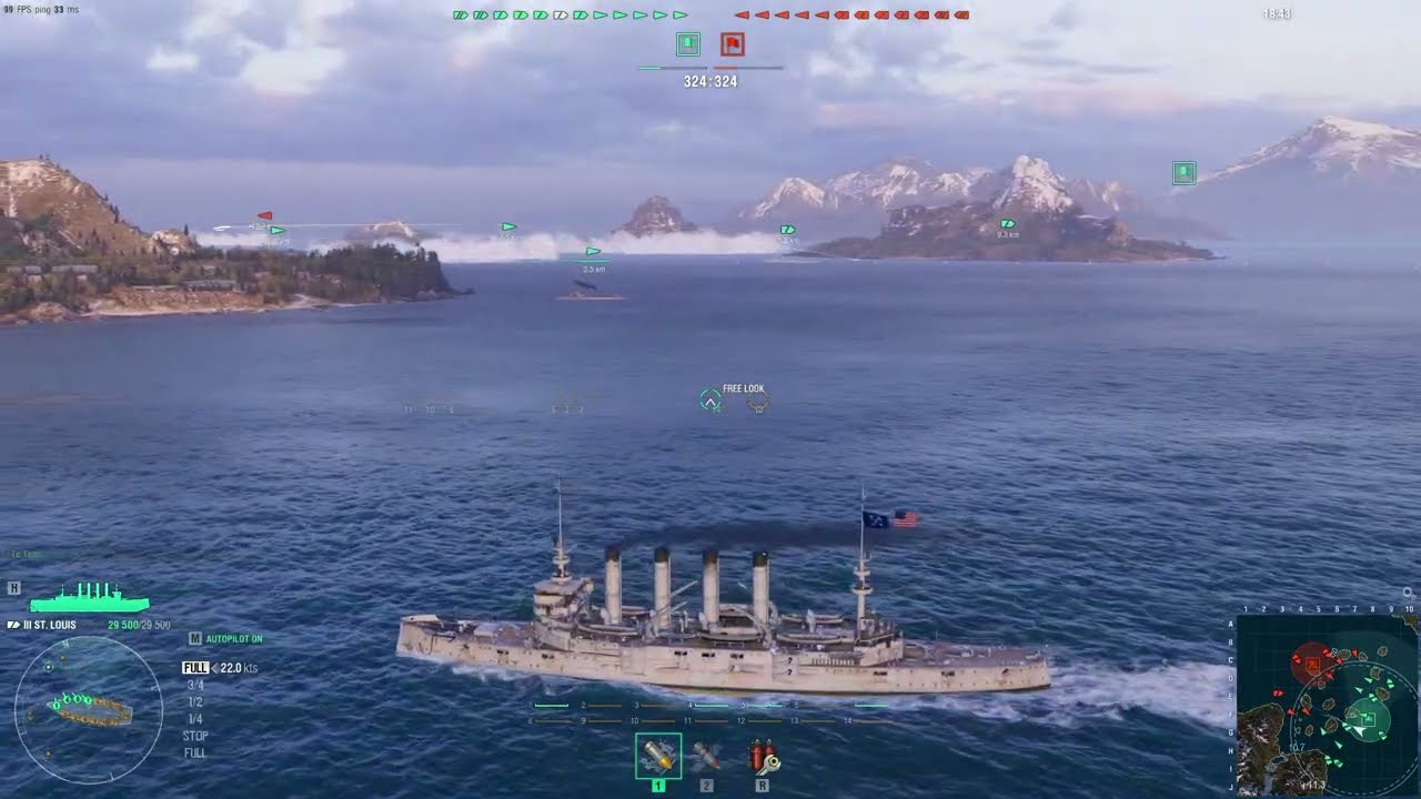 World of Warships: Random Battle Gameplay (III St. Louis) (Big Race) (No Commentary)