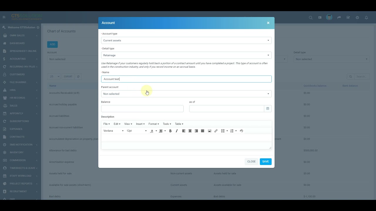 Perfex CRM Modules - Accounting - Add/Edit Account Null