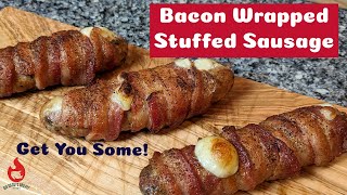 Bacon Wrapped Stuffed Sausage | Easy Tailgating Recipes