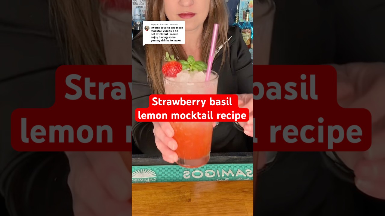 Easy strawberry basil lemon mocktail recipe! 🍓 Refreshing summer non alcoholic drink #bartenders